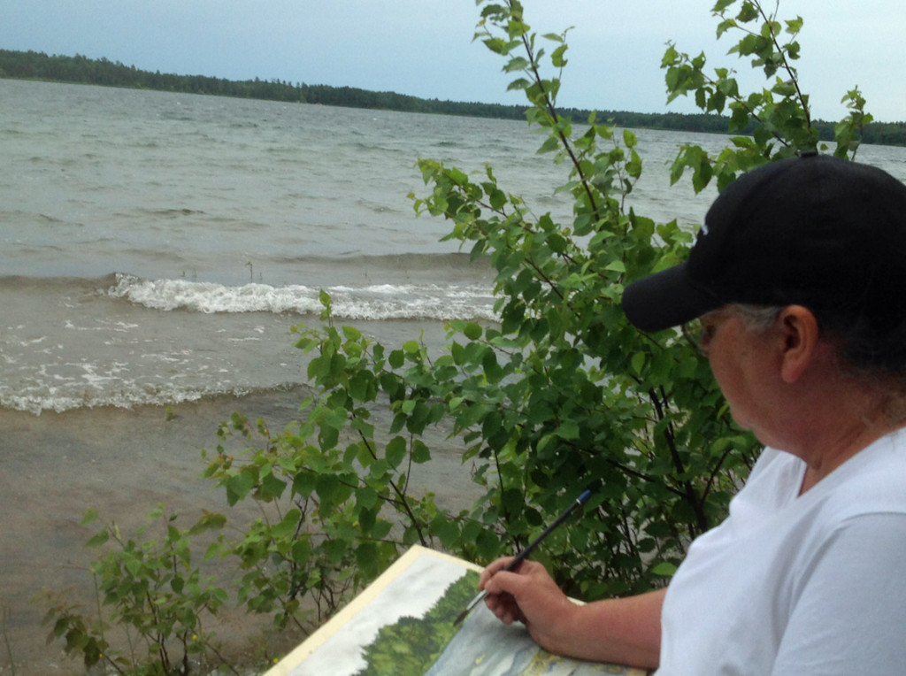 Helen painting Big Musky Lake, June 2014.